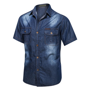 Camisa de Mezclilla de Verano para Hombre, Manga Corta, Algodón Suave, Transpirable, Corte Regular, Estilo Vintage Lavado, Camisa Formal con Doble Bolsillo - Product Image 4