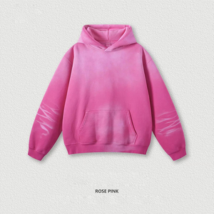 เสื้อฮู้ดดี้โอเวอร์ไซส์สีชมพูกุหลาบสำหรับผู้หญิง ผ้าฝ้ายถักสีพื้น มีกระเป๋า ความยาวปกติ สไตล์ฤดูใบไม้ร่วง - Product Image 2