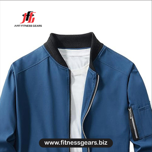 Veste bomber bleue pour homme JUST FITNESS GEARS, fermeture éclair, coupe décontractée, coupe-vent, vêtements d'automne, coupe régulière, couleur unie - Product Image 3
