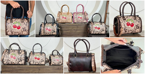 Bolsa de Viaje de Cuero Genuino con Diseño Floral de Cerezas Talladas a Mano, Nueva de Fábrica, Bolsos Cruzados de Cuero Vacuno Genuino para Unisex - Product Image 3