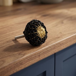 Poignée de meuble ronde moderne en laiton noir perlé, corne et bois, pour tiroirs de maison, bureau, chambre – Conception durable - Product Image 3