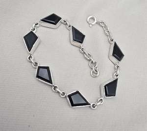 Bracelet à maillons en onyx noir de forme fantaisie, argent sterling 925, onyx facetté, fait main, bijoux unisexes - Product Image 6