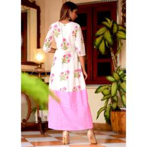 Vestido Rosa con Estampado Floral, Corte en A, Transpirable, para Uso Diario, Verano, Estilo Casual, 100% Algodón - Product Image 1