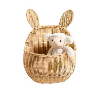 Cute Bear Rattan <b>Wall</b> Basket Handwoven <b>Wicker</b> Hanging Storage Pocket Boho Kids Nursery Room Toy Towel <b>Decor</b> Organizer - Product Image 2