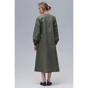 Vestido Kurti Largo para Mujer, Color Verde Oliva, Bordado con Flores, Detalle de Borlas, Cintura Natural, Ecológico - Product Image 2