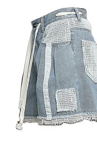 Shorts de Mezclilla a Rayas con Cordón Ajustable y Bajo Deshilachado POL - Product Image 6