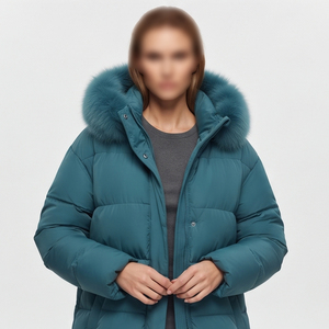 Manteau long matelassé pour femme avec capuche en fourrure, coupe-vent, doudoune longue d'hiver à manches longues, rembourrée en duvet - Product Image 2