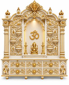 Grand Wooden Hindu Temple with Glowing Om Chakra Centerpiece Big Size Handcrafted Wooden Pooja Mandir For Home Pooja Cabinet <b>UK</b> - Product Image 5