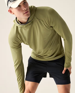 Sweat-shirt léger à capuche pour homme, vert olive, manches longues, coupe ajustée, tricoté, séchage rapide, décontracté, pour le printemps, prix abordable, 160 g - Product Image 3