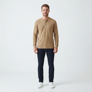 Custom Design Men Long Sleeve <b>Henley</b> Shirt Casual Daily Wear 100% Cotton Eco-friendly Acid Wash Front Tops Wholesale OEM - Product Image 5