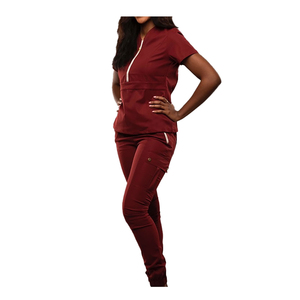 Ensemble de blouses médicales haut de gamme pour femmes, blanc et bleu marine, col en V, manches courtes, pantalon uniforme, tenue d'hôpital, coton et polyester tissé - Product Image 2