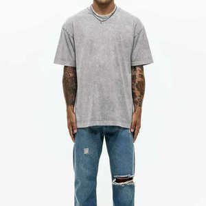 T-shirt uni sportif vintage délavé pour homme, coupe classique, en coton, prix usine OEM ODM, logo personnalisé, vente en gros - Product Image 2