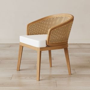 Silla de Comedor de Madera de Teca y Ratán con Reposabrazos Curvos y Respaldo Tejido Natural para Muebles Modernos Minimalistas de Restaurantes y Cafeterías - Product Image 1