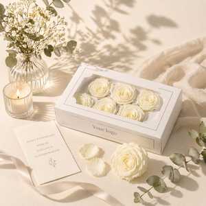 กล่องบรรจุดอกกุหลาบอบแห้ง 6 ดอก สีเบจอ่อน เหมาะสำหรับวันแม่ วันวาเลนไทน์ งานแต่งงาน การจัดช่อดอกไม้ และการตกแต่งอย่างหรูหรา - Product Image 4