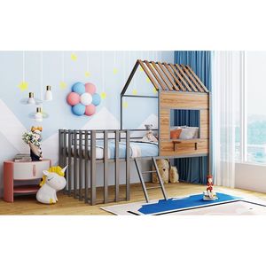 Letto a soppalco singolo in metallo argentato con finestra sul tetto, ringhiera di protezione e scaletta - Product Image 3