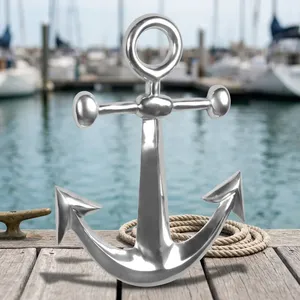 Ancre décorative en métal argenté, décoration murale marine nautique, ornement d'ancre de bateau maritime pour la maison, le bureau, l'hôtel - Product Image 3