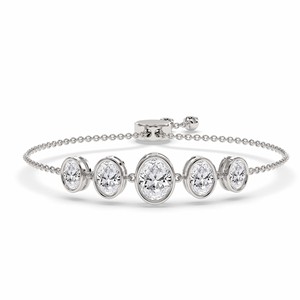 Bracelet de mode en or 14 carats de qualité supérieure avec cinq pierres (2 carats) Tw. Magnifiques bijoux pour femmes avec diamant de laboratoire Sophie taille ovale - Product Image 3