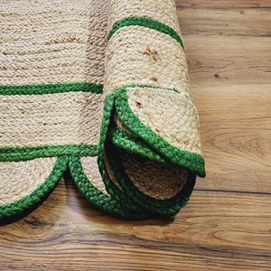 Scalloped Natural Jute <b>Rug</b> with Dark Green Border Handmade Jute <b>Rug</b> Jute Area <b>Rug</b> Custom Size <b>Rug</b> Decorative <b>Rug</b> <b>Boho</b> Decor <b>Rug</b> - Product Image 4