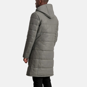 Men's Gray Hooded Long Down <b>Coat</b> Knee Length Thick Zipper Puffer Overcoat Winter - Product Image 2