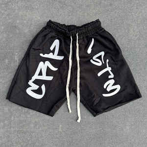 Short graphique personnalisé à impression bouffante pour garçons été hommes lavé à l'acide Vintage en détresse grande taille bord coupé ourlet brut shorts délavés au soleil - Product Image 6