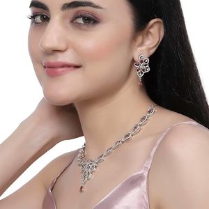 Conjunto de Collar y Pendientes Clásicos para Mujer, de Aleación de Zinc con Baño de Rodio, Joyería de Moda para Bodas, Certificado por Terceros - Product Image 4