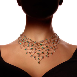 Luxury Geometric <b>Choker</b> Necklace Women 925 <b>Silver</b> Diamond Round Brilliant Cut Green Stones Party Jewelry - Product Image 2