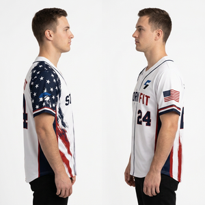 Maillot de baseball pour hommes à manches courtes, sublimé, anti-humidité, coupe athlétique, imprimé drapeau personnalisé, numéro 24 - Product Image 2
