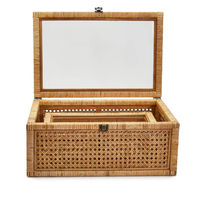 Boîtes de rangement rectangulaires décoratives en rotin rustique écologiques en gros, faites à la main, personnalisables, avec couvercle, pour présentation de bijoux et souvenirs