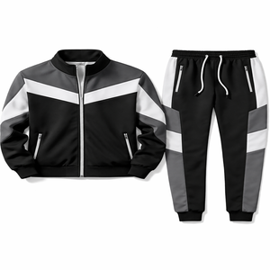 Ensemble de survêtement pour homme grande taille, imprimé, bicolore, réversible, tricoté, 100% polyester, veste zippée, pantalon de jogging, sport décontracté - Product Image 1