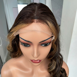 Piano Mixing Brown <b>Color</b> Human <b>Hair</b> Wig Bouncy Curly High Quality Beautiful Human <b>Hair</b> Vietnamese Raw Swiss Lace Middle Part - Product Image 5