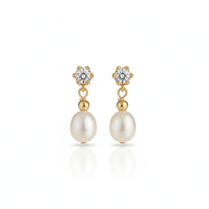 Classic 18K Gold Plated 925 Silver Freshwater Pearl Drop Earrings Brilliant Cut Lovers Shape Nail <b>Insertion</b> Party Gift - Product Image 1