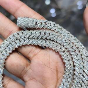 925 <b>Silver</b> Moissanite Cuban Link Chain Necklace Rhodium Plated Hiphop Iced Out <b>Choker</b> Gift for Unisex Party Jewelry - Product Image 2