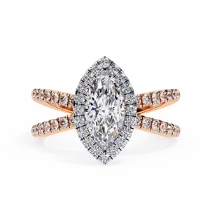 Bague de fiançailles en diamant de laboratoire radiant taille marquise pour femme, plaqué rhodium or 10 carats, certifiée IGI, sertissage pavé, tendance et glamour - Product Image 2