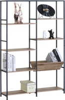 Étagère ouverte à structure métallique avec 10 étagères en bois, support de rangement à double colonne avec affichage angulaire spécialisé pour le bureau et la maison
