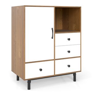 Credenza Moderna Stile Mid-Century con 4 Cassetti, Mobile Buffet Ecologico in Vetro Naturale per Sala da Pranzo e Soggiorno - Product Image 3