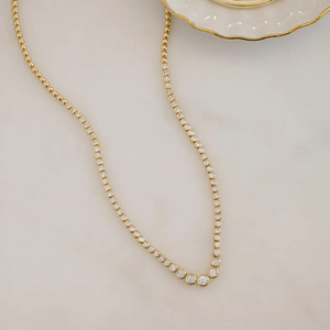 Handmade Bezel Set Round Brilliant Cut Moissanite 925 Silver Tennis <b>Necklace</b>, Diamond <b>Necklace</b>, Wedding <b>Necklace</b>, Gift for Her - Product Image 1
