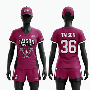 Women Lacrosse Uniform 160 GSM Breathable Polyester Black Pink Teal Panel Design Sublimation Custom Logo Set - Product Image 2