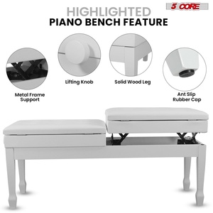 5 Core Heavy Duty <b>Wooden</b> Duet Piano <b>Bench</b> <b>with</b> 3.5 Inch Padded Cushion and <b>Storage</b> Musician Stool Model PNB DT WH - Product Image 3