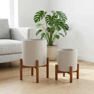 Juego de Soportes Modernos de Madera para Plantas, Macetas de Cerámica, Estilo Escandinavo, Porta Macetas para Interiores, Decoración Minimalista para Sala de Estar - Product Image 2