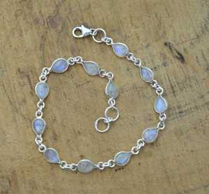 Pulsera de Plata de Ley 925 con Piedra Lunar, Hecha a Mano, con Corte de Pera, Joyería de Piedra Lunar Arcoíris, Pulsera de Eslabones en Forma de Lágrima - Product Image 4