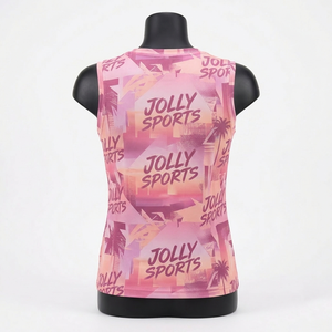 Camiseta sin mangas para mujer, poliéster y spandex, transpirable, tela con degradado rosa, logotipo sublimado, camisetas de algodón sin mangas para mujer - Product Image 5