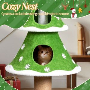 59in Large Tall Christmas Tree Cat Tower with 2 Condos & <b>Scratching</b> <b>Post</b> Soft Fleece Toy Sturdy Cat Tree - Product Image 2