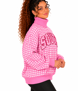 Sudadera de cuello alto de algodón polar personalizada al por mayor para mujer, con estampado de letras y bordado, informal, holgada, para invierno - Product Image 4