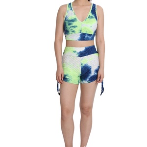 Costume de yoga de course à la mode court et transfrontalière soutien-gorge de sport femme ensemble de loisirs de haute qualité tie dye sublimation imprimé ensemble - Product Image 1