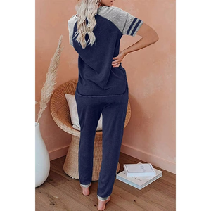 Ensemble pyjama 2 pièces pour femmes, pantalon de jogging, manches courtes, ensemble de détente, vêtements de nuit doux avec poches - Product Image 3