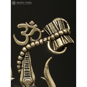 Escultura de Trishul de Lord Shiva superfino de latón pequeño de 5 pulgadas con diseño estilizado en base de Jade para decoración del hogar y Templo - Product Image 3