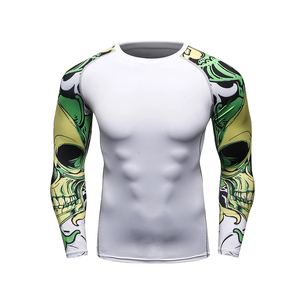 เสื้อยืดคอมเพรสชั่นลายกราฟิกสำหรับผู้ชาย ผลิตตามสั่ง (OEM) แบรนด์ส่วนตัว แขนยาว ลายหัวกะโหลก สำหรับออกกำลังกาย ฟิตเนส ชุดกีฬา จากผู้ผลิต - Product Image 1