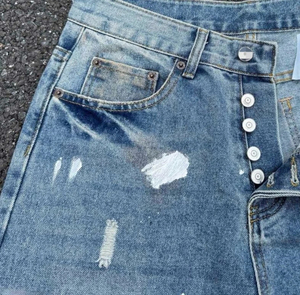Jean en denim déchiré taille haute à jambe large, coupe ample en coton, style décontracté pour le printemps, avec marque privée - Product Image 2