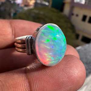 Handmade Aurora Opal <b>Ring</b> Sterling <b>Silver</b> Unisex Statement Gemstone Jewelry Gift For Her Elegant Minimalist Made Set - Product Image 5