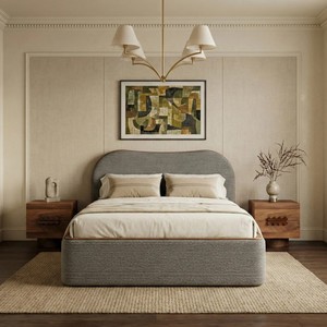 Modern Upholstered <b>with</b> Fabric <b>Bed</b> Frame <b>Queen</b> Size Soft <b>Bed</b> <b>with</b> Quilted Headboard and Footboard - Product Image 4